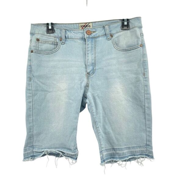Denim Blvd Stretch Denim Bermuda Shorts – Light Wash, Raw Hem, Women’s Large - Picture 1 of 11
